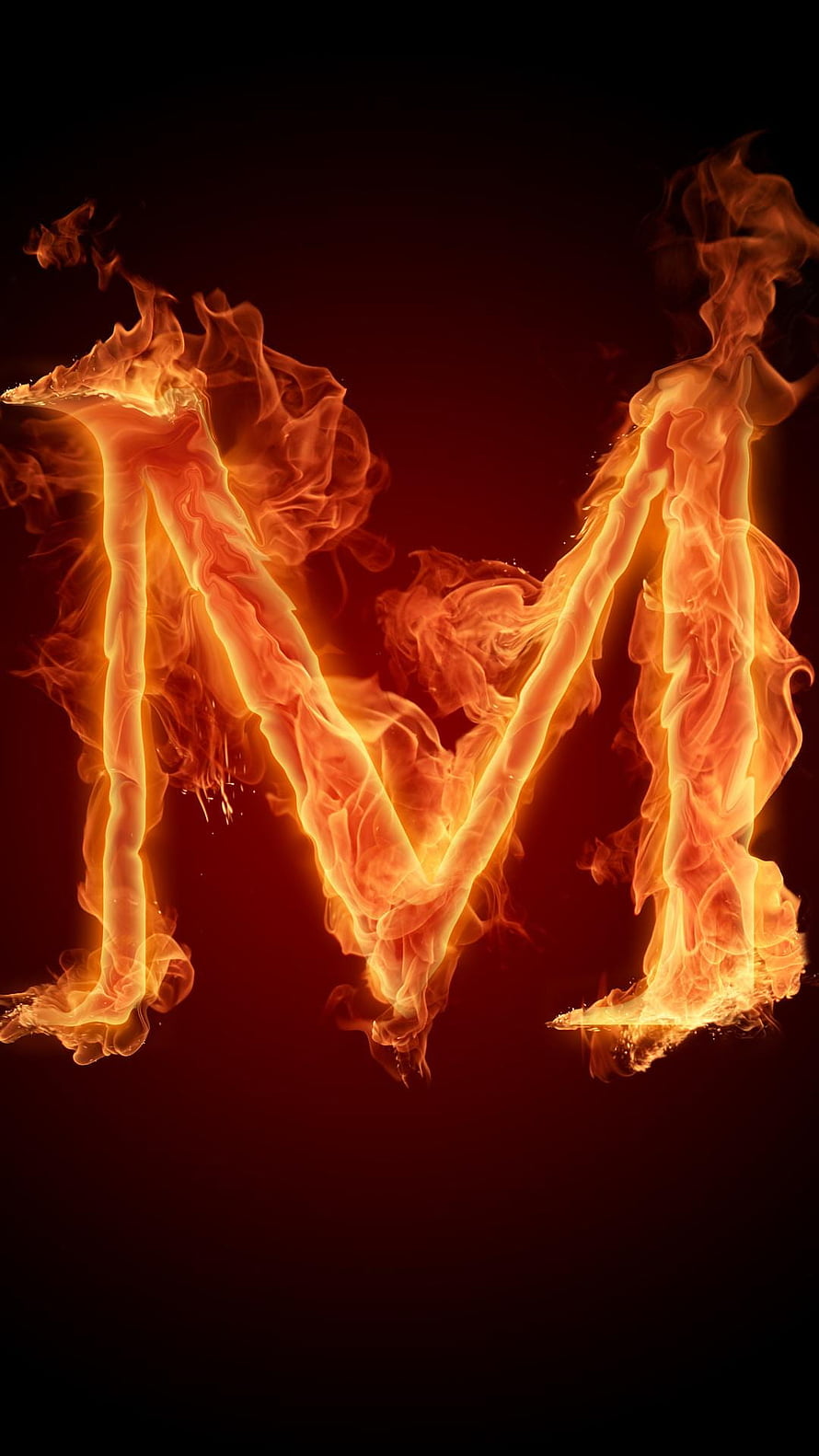 Fiery Letter M Alphabet Design With Burning Flames And Smoke On Dark Background HD phone wallpaper