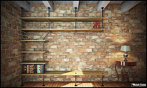 Industrial Loft Interior With Exposed Brick Wall And Wooden Shelving HD wallpaper