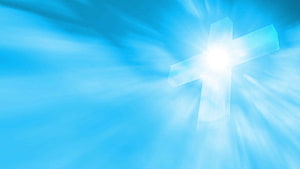 Radiant Christian Cross with Divine Light Rays Against a Serene Blue Sky HD wallpaper