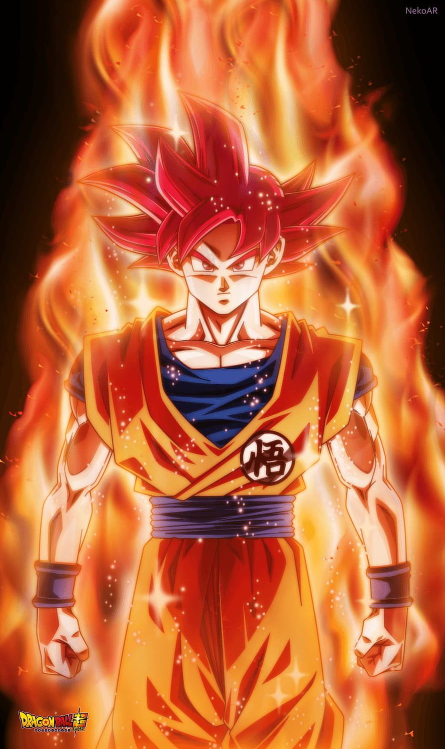 Goku Super Saiyan God Enveloped in Fiery Aura Dragon Ball Super Anime Artwork HD phone wallpaper