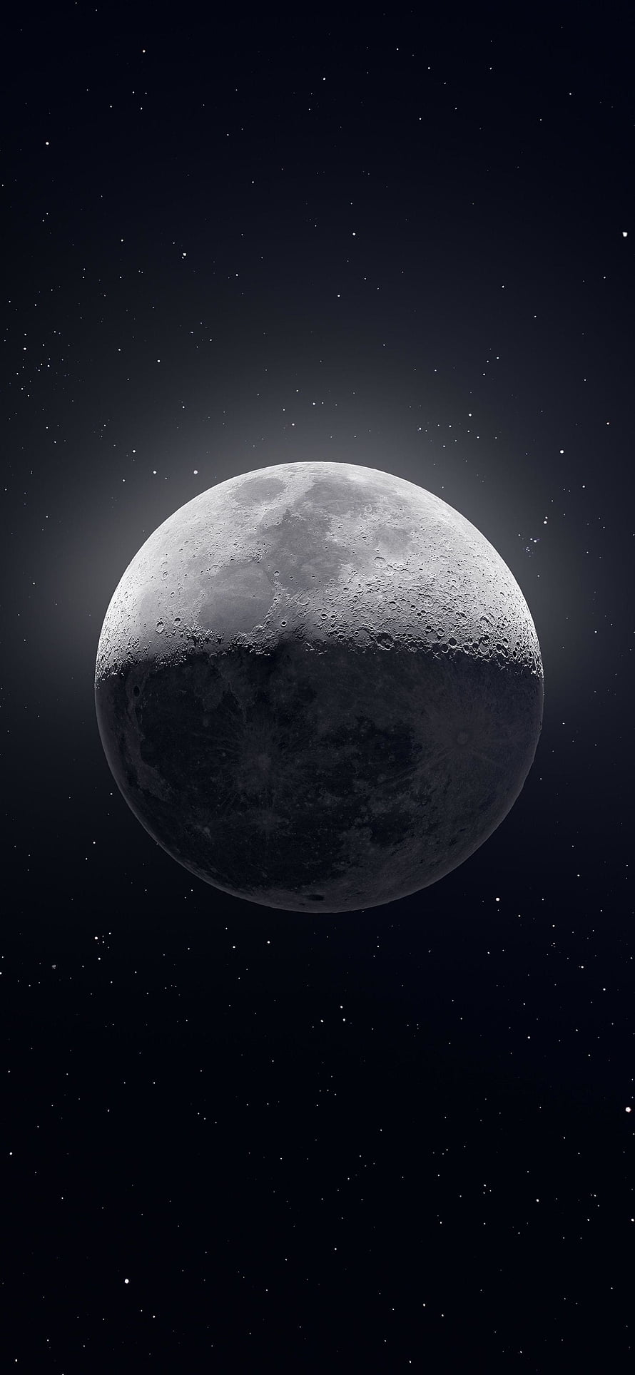 Gibbous Moon with Cratered Surface Floating in Deep Space Starfield HD phone wallpaper