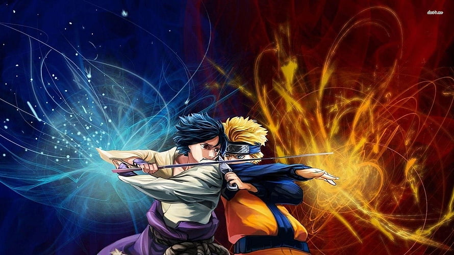 Naruto and Sasuke Epic Sword Duel Anime Wallpaper HD wallpaper
