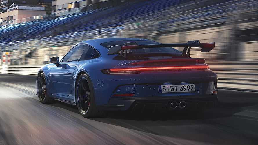 Blue Porsche 911 GT3 Cup Race Car Speeding on Track HD wallpaper