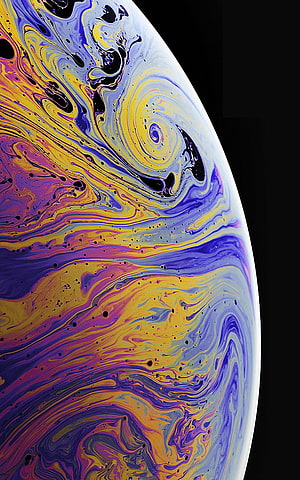 Vivid Marbled Swirls in Purple, Gold, and Blue on a Curved Surface Against Black HD phone wallpaper
