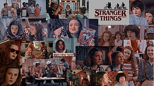 Stranger Things Season 4 Character Collage and 1980s Aesthetic Mood Board HD wallpaper