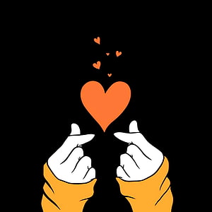 Korean Finger Heart Gesture Illustration With Floating Hearts On Black Background HD phone wallpaper