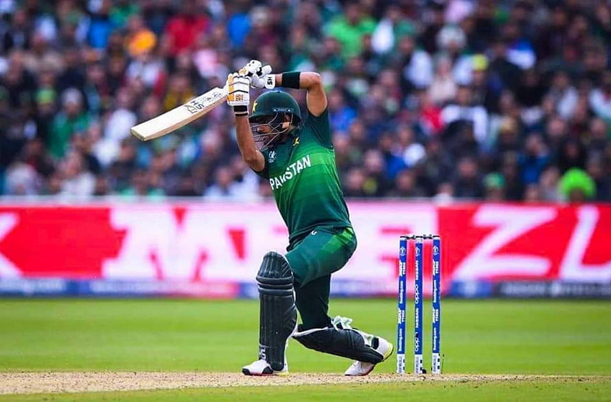Pakistan Cricket Player Batting in Green Jersey During International Match HD wallpaper