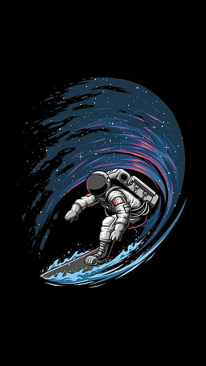 Astronaut Surfing on a Cosmic Wave in Deep Space HD phone wallpaper