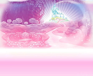 Dreamy Disney Princess Castle in a Pastel Pink Fantasy Garden Landscape HD wallpaper
