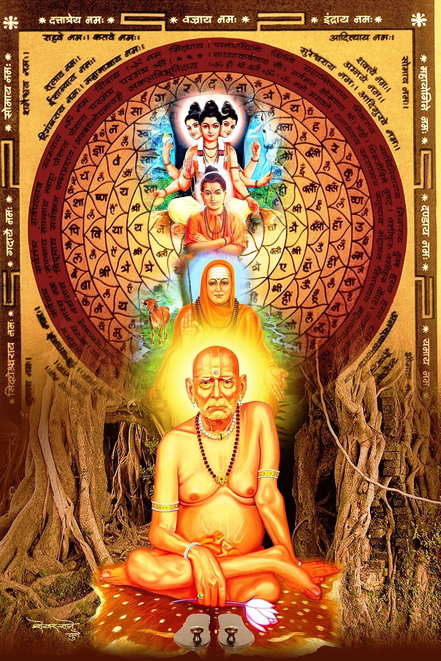 Sage Markandeya Meditation Under Banyan Tree With Shiva Parvati And Hanuman, Shri Swami Samarth, shree swami samarth HD phone wallpaper