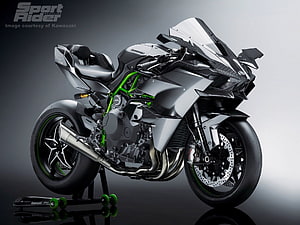Kawasaki Ninja H2R Superbike Matte Grey Green Frame HD wallpaper