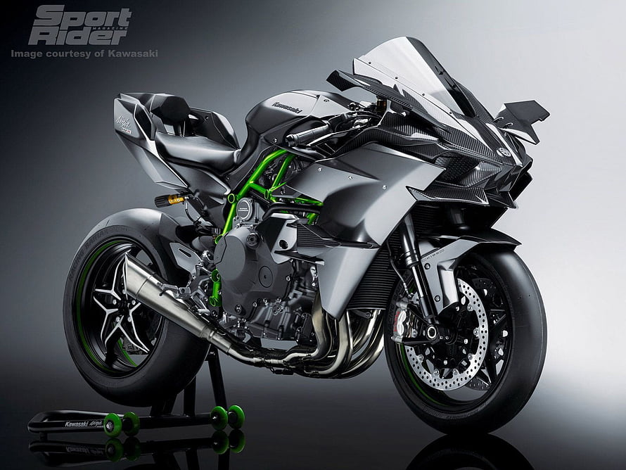 Kawasaki Ninja H2R Superbike Matte Grey Green Frame HD wallpaper