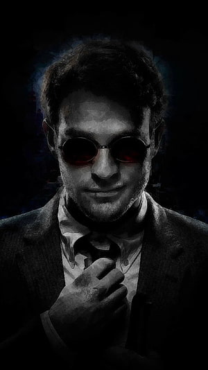 Daredevil Matt Murdock Digital Portrait in Dark Suit and Round Sunglasses HD phone wallpaper