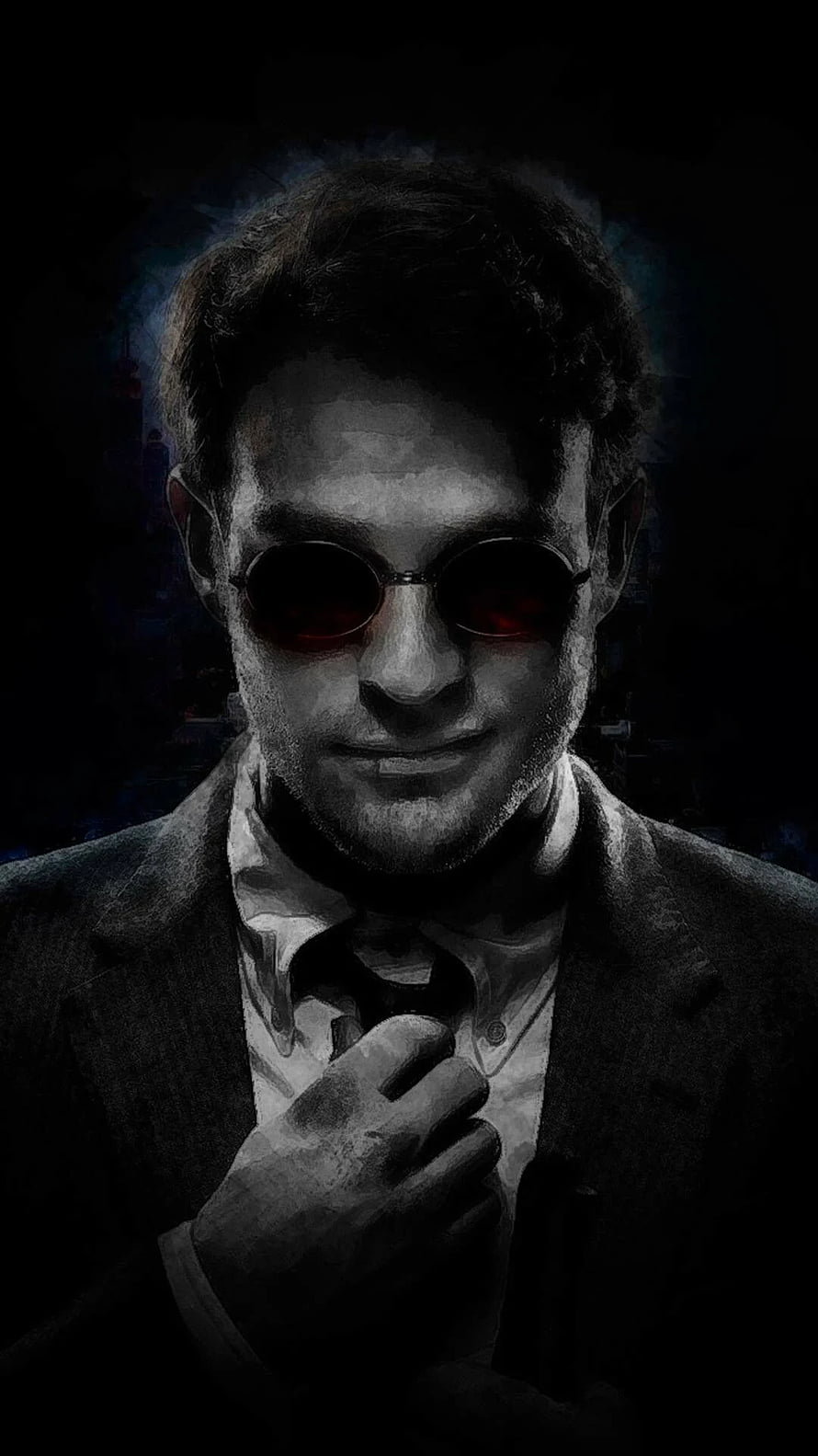 Daredevil Matt Murdock Digital Portrait in Dark Suit and Round Sunglasses HD phone wallpaper