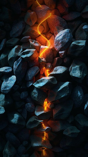 Glowing Lava Vein Through Dark Rocks, Dramatic 3D Rendered Nature Scene HD phone wallpaper