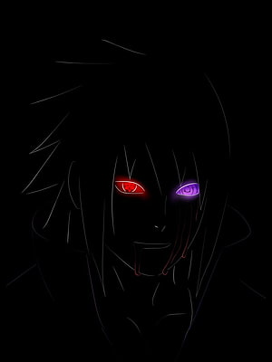 Sasuke Uchiha Glowing Eyes Minimalist Dark Anime Portrait HD phone wallpaper