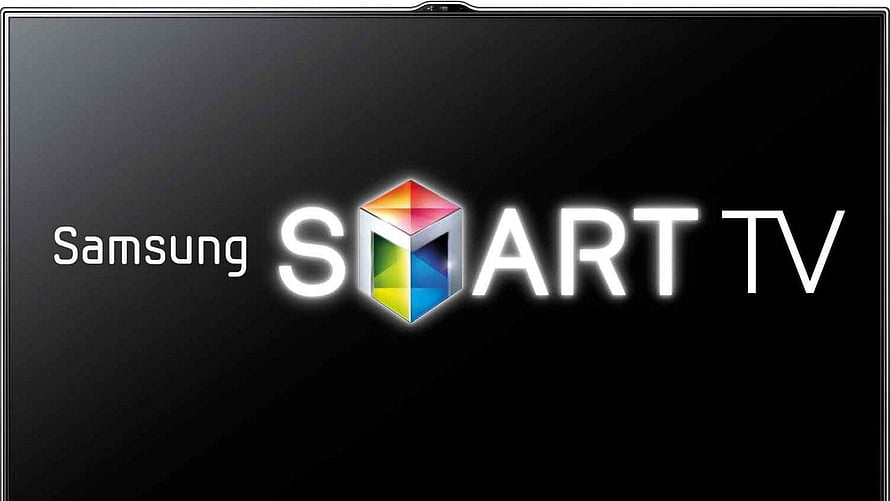 Samsung Smart TV Logo on Black Background with Colorful Cube Icon HD wallpaper
