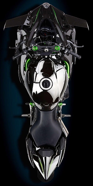 Top Down View of Kawasaki Ninja H2R Superbike with Carbon Fiber Wings HD phone wallpaper