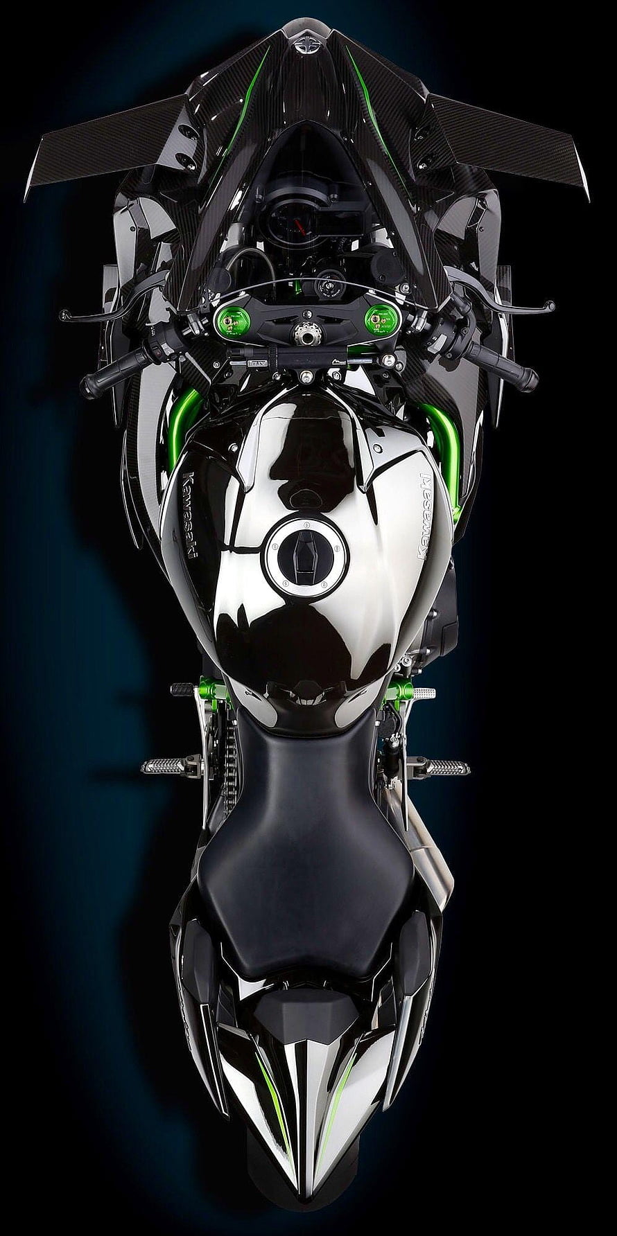 Top Down View of Kawasaki Ninja H2R Superbike with Carbon Fiber Wings HD phone wallpaper
