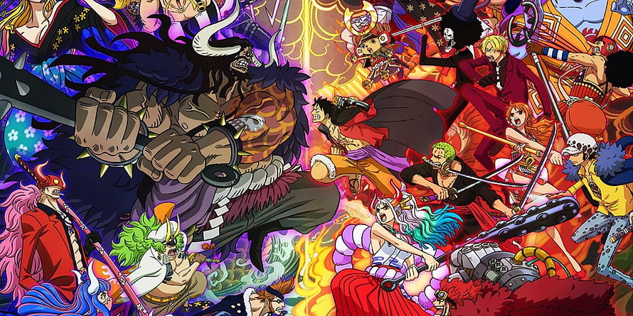 One Piece Onigashima Arc Anime Illustration Featuring Luffy and Kaido in Epic Battle HD wallpaper