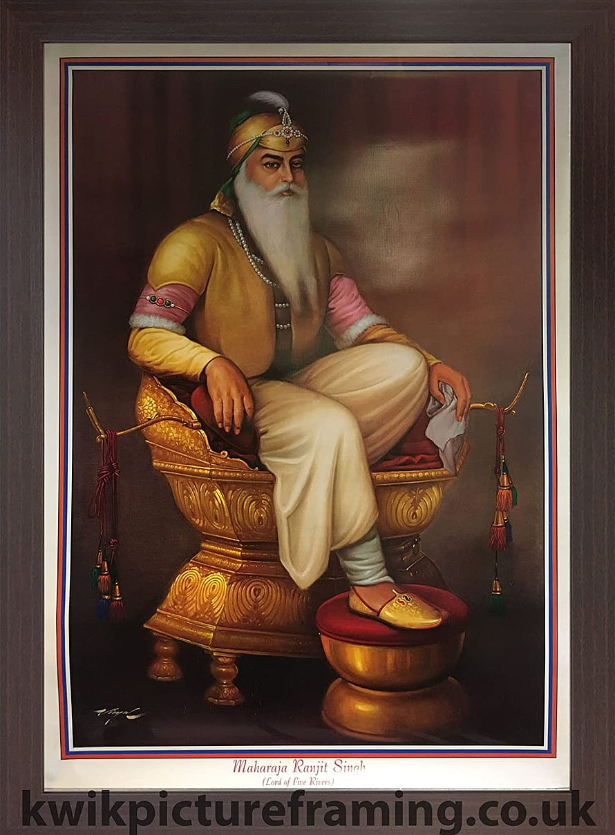 Maharaja Ranjit Singh Portrait Painting Seated on Golden Throne in Traditional Attire HD phone wallpaper