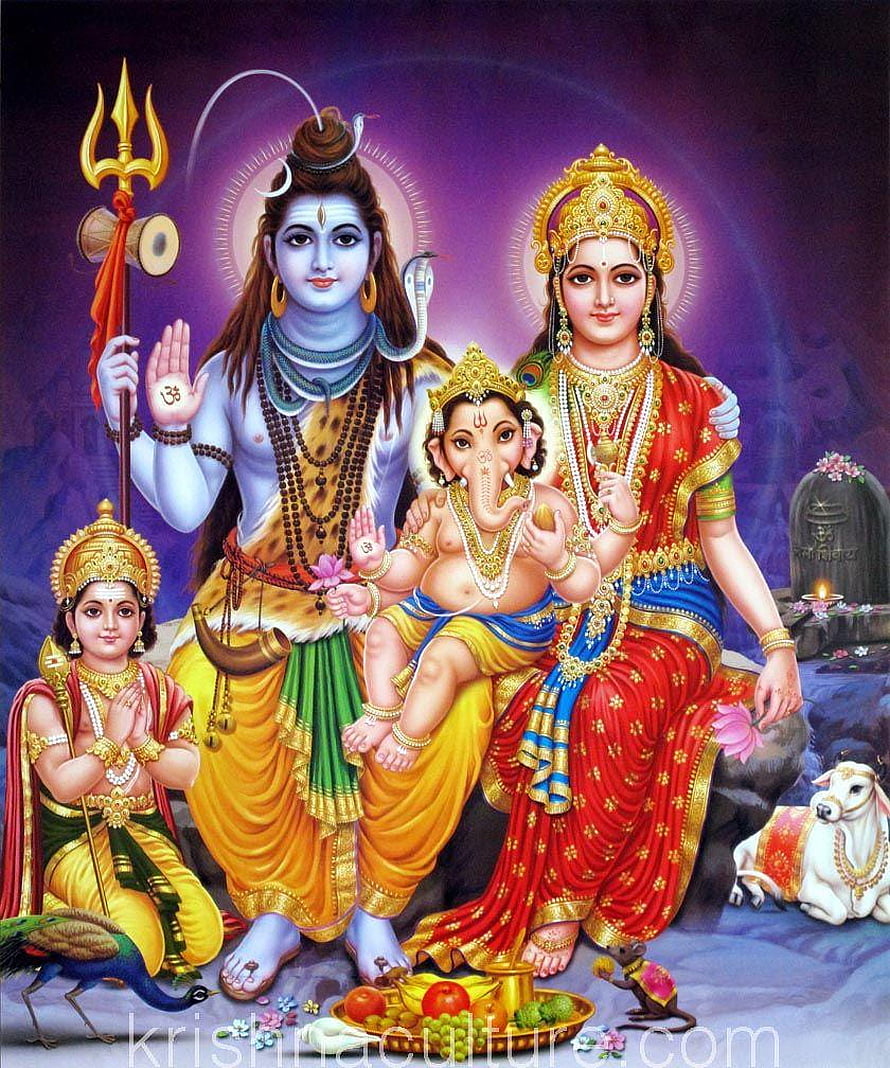 Hindu Deities Shiva Parvati Ganesha Kartikeya Family Portrait HD phone wallpaper