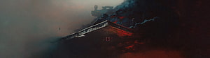 Dark Sci-Fi Spaceship Flying Through Stormy Clouds and Fog HD wallpaper