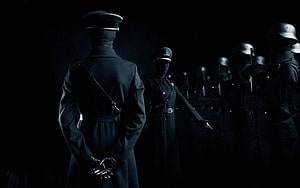 Dark Military Uniforms and Helmets in Dramatic Low-Key Lighting HD wallpaper