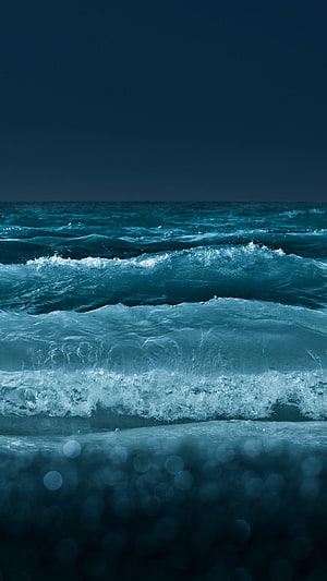 Dark Ocean Waves Crashing at Night with Bokeh Light Effects HD phone wallpaper