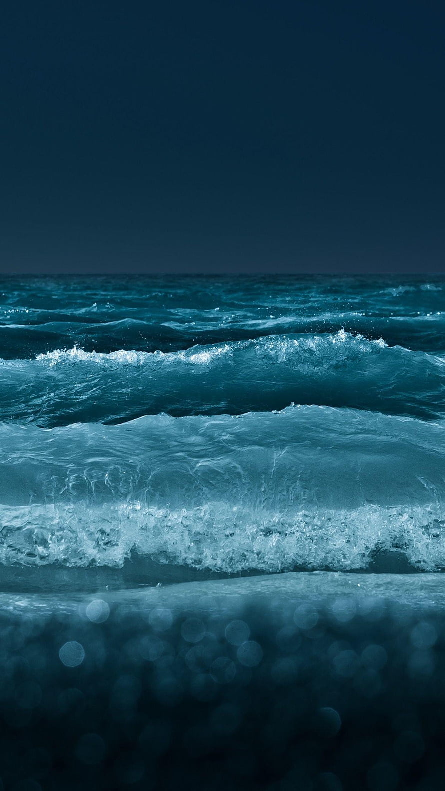 Dark Ocean Waves Crashing at Night with Bokeh Light Effects HD phone wallpaper