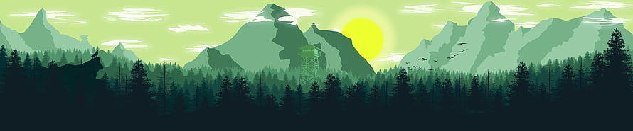 Firewatch Stylized Mountain Landscape with Watchtower and Pine Forest at Sunset HD wallpaper