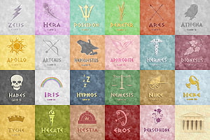Percy Jackson Greek God Cabin Symbols and Icons Grid HD wallpaper