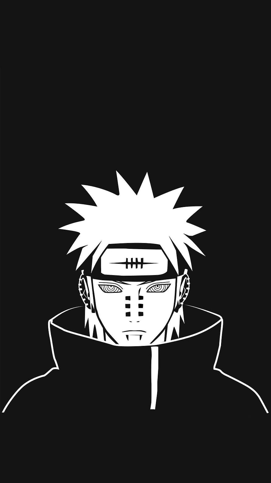Naruto Shippuden Pain Six Paths of Pain Minimalist Black and White Anime Character Portrait HD phone wallpaper