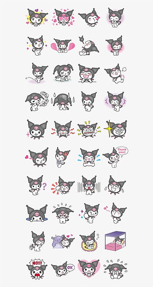 Cute Kuromi Sticker Pack Collection with Various Expressions and Emotions HD phone wallpaper