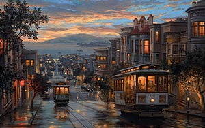 San Francisco Cable Car Sunset Cityscape Wallpaper HD wallpaper