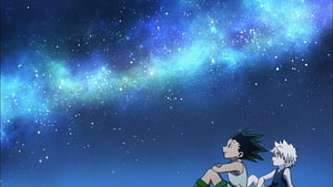 Hunter x Hunter Anime Scene of Gon and Killua Stargazing Under a Vibrant Milky Way Night Sky HD wallpaper