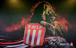 Estudiantes de La Plata Lion Crest with Dramatic Red Smoke and Striped Banner HD wallpaper