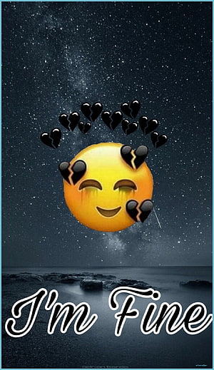 Sad Smiling Emoji With Broken Hearts Against Starry Night Sky Ocean Background HD phone wallpaper