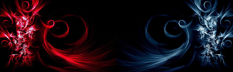 Red and Blue Abstract Fractal Swirls on Black Background HD wallpaper