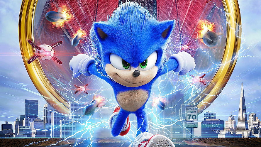 Sonic The Hedgehog Movie Poster With Lightning And City Skyline HD wallpaper