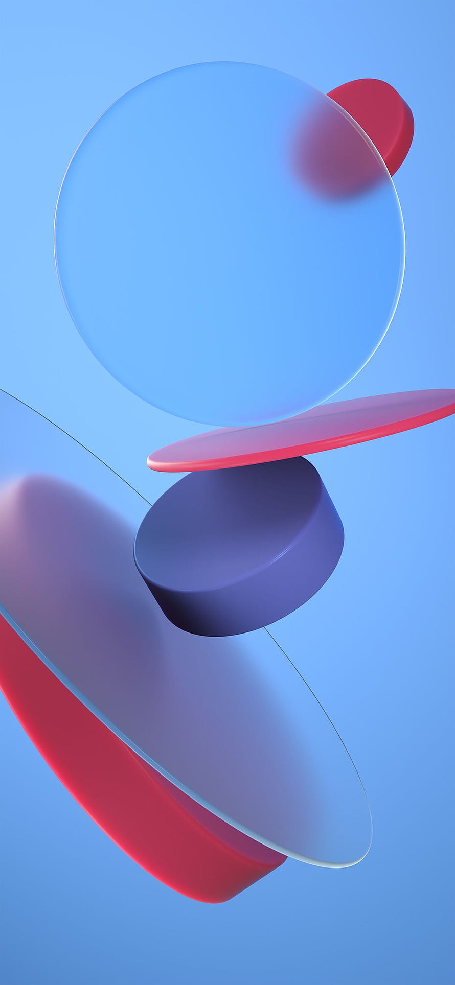 Abstract 3D Render of Floating Geometric Shapes in Blue and Red HD phone wallpaper