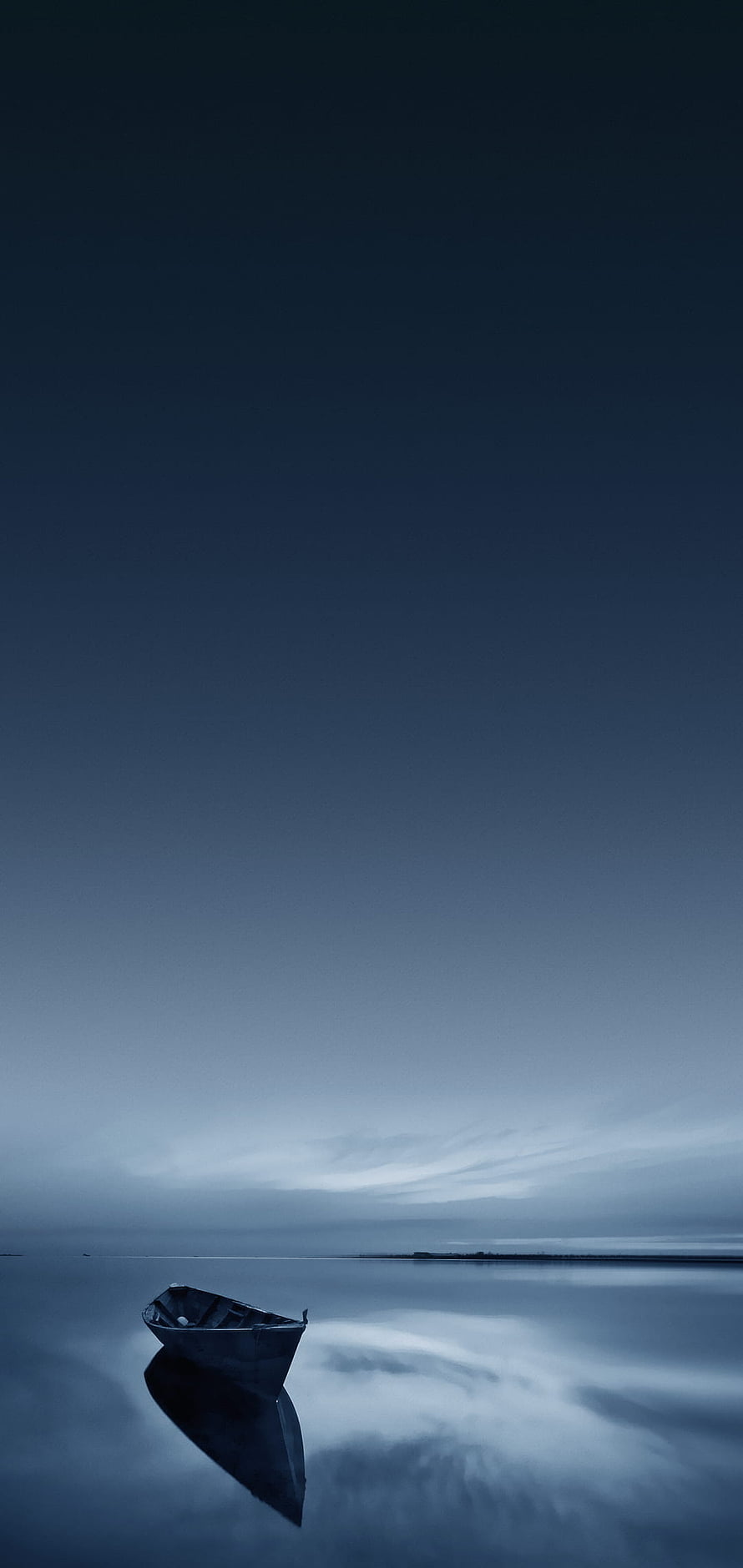 Serene Blue Rowboat on Calm Water at Twilight HD phone wallpaper