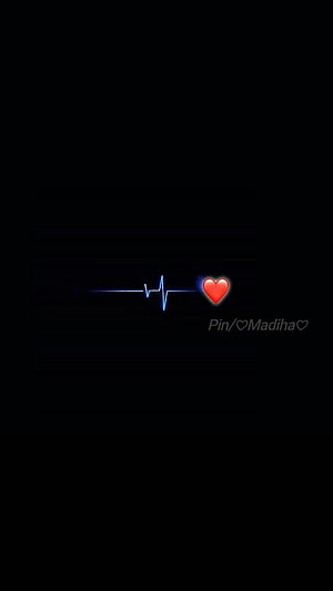 Glowing Heartbeat Line and Red Heart Emoji on Black Background HD phone wallpaper