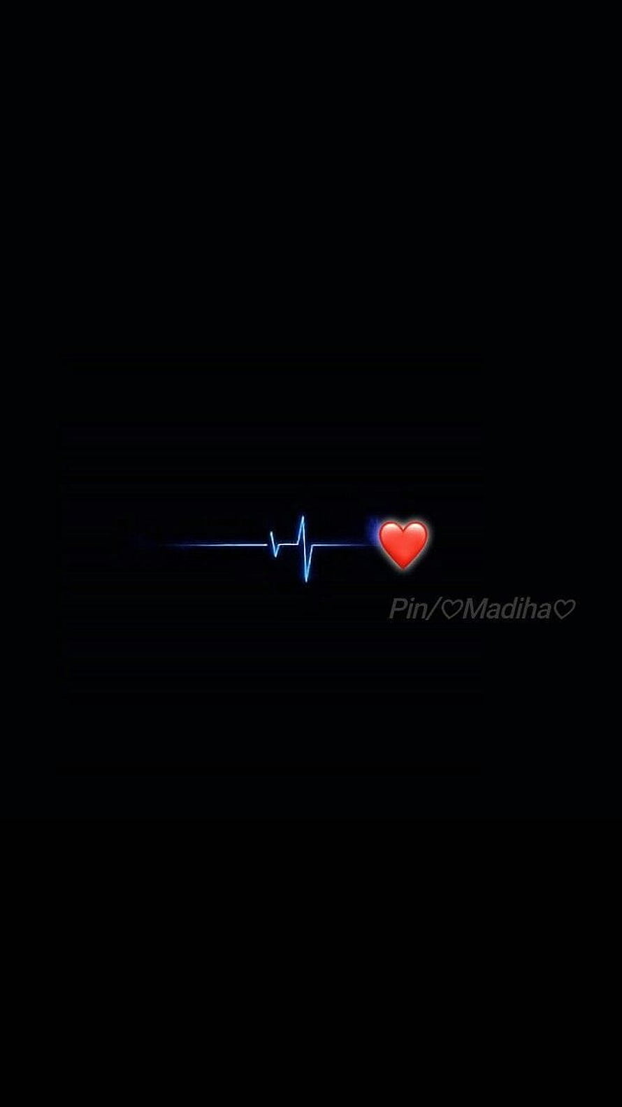 Glowing Heartbeat Line and Red Heart Emoji on Black Background HD phone wallpaper