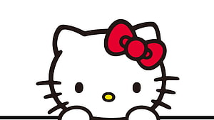 Hello Kitty Classic White Face With Red Bow On White Background HD wallpaper