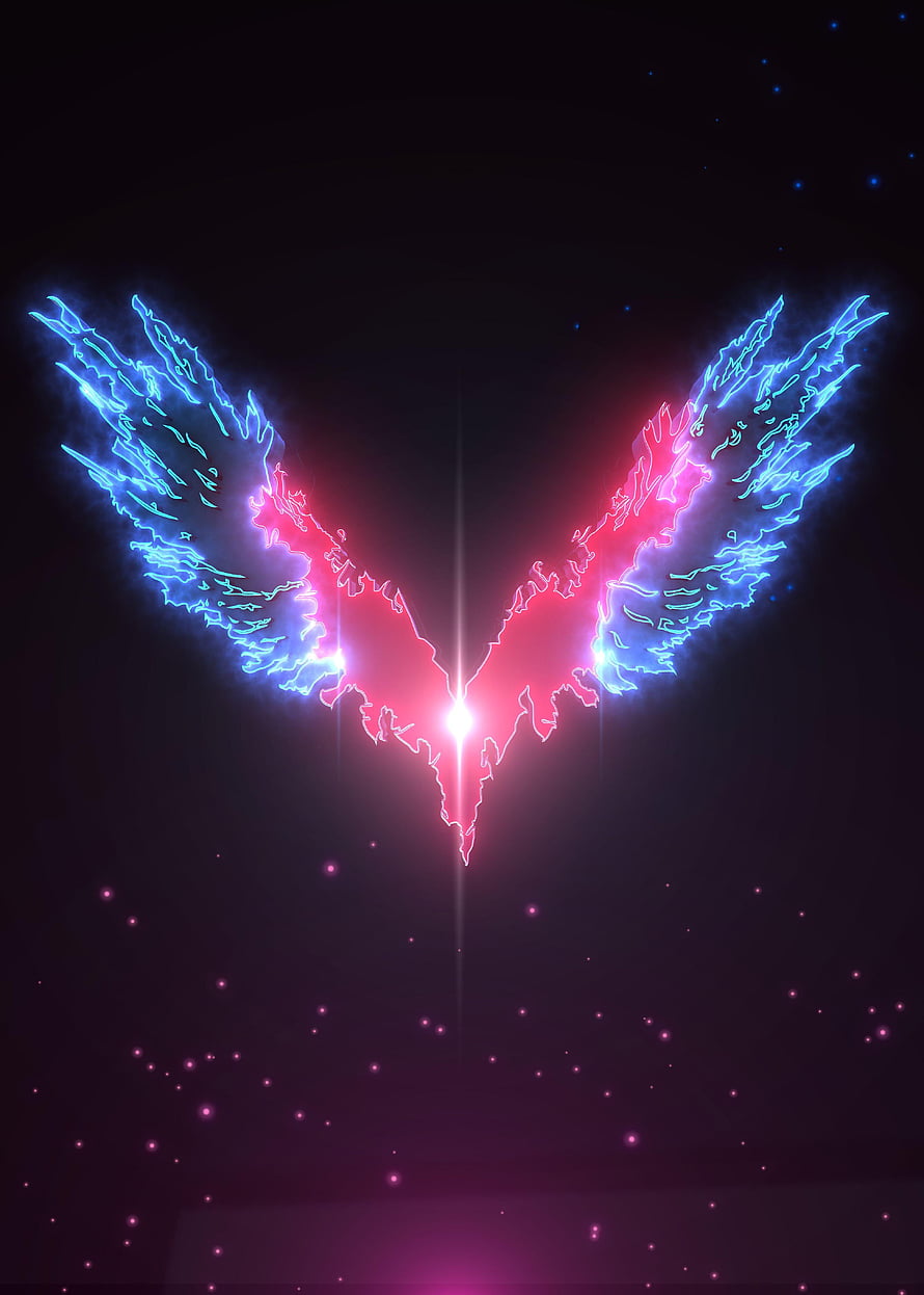 Neon Glowing Wings Wallpaper With Blue And Pink Light Effects HD phone wallpaper