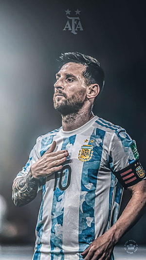 Lionel Messi Argentina National Team Portrait in Blue and White Striped Jersey HD phone wallpaper