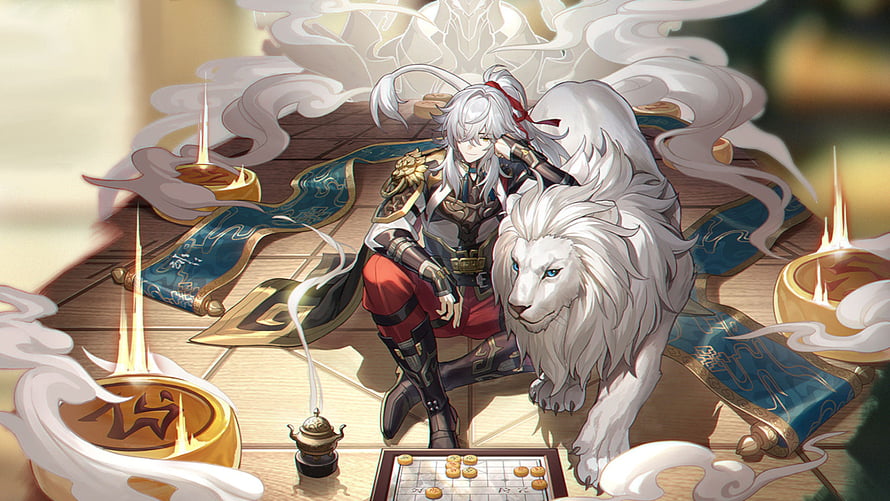 Anime Character With White Lion Playing Go Board Game HD wallpaper