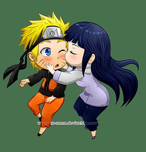 Cute Chibi Naruto and Hinata Sharing a Sweet Moment in Anime Style HD phone wallpaper