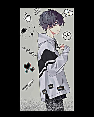 Anime Boy In White Hoodie With Pixel Art Icons And Glitch Effects HD phone wallpaper